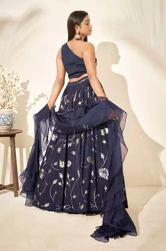 Navy Blue Georgette Crepe Lehenga