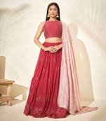 Cherry Red Chanderi Silk Lehenga