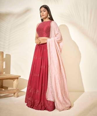 Cherry Red Chanderi Silk Lehenga 2