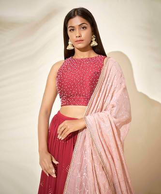 Cherry Red Chanderi Silk Lehenga 4