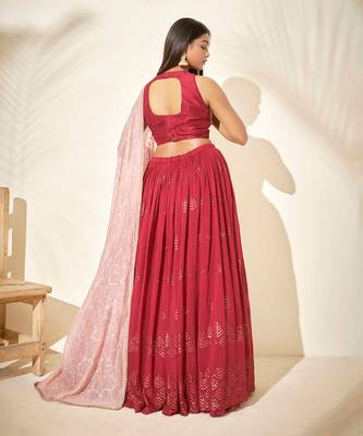Cherry Red Chanderi Silk Lehenga 5