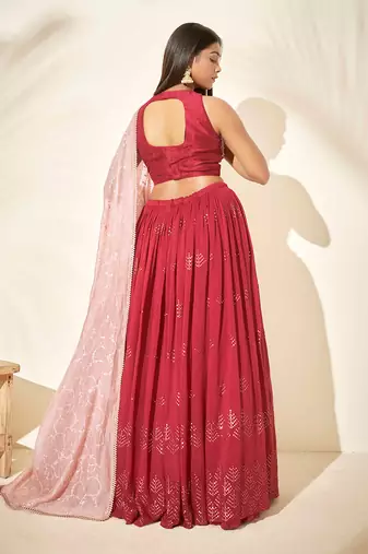 Cherry Red Chanderi Silk Lehenga