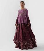 Mauve And Wine Soft Organza Lehenga