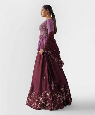 Mauve And Wine Soft Organza Lehenga 2