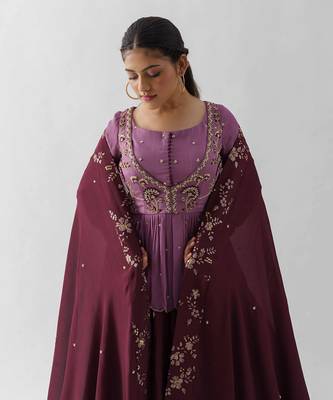 Mauve And Wine Soft Organza Lehenga 3
