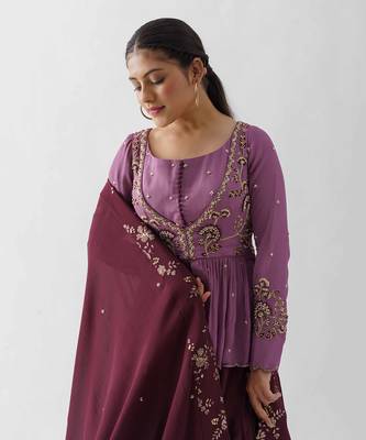 Mauve And Wine Soft Organza Lehenga 4