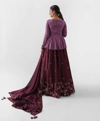 Mauve And Wine Soft Organza Lehenga 5