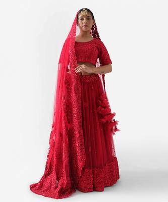 Red Net Bridal Lehenga 1