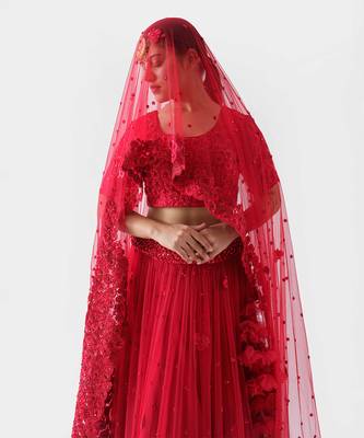 Red Net Bridal Lehenga 3
