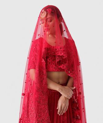 Red Net Bridal Lehenga 4