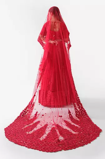Red Net Bridal Lehenga