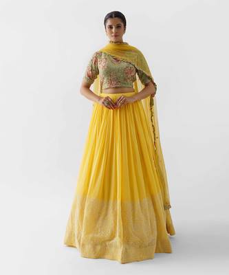 Yellow And Green Crepe Lehenga 1