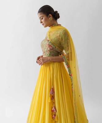 Yellow And Green Crepe Lehenga 2