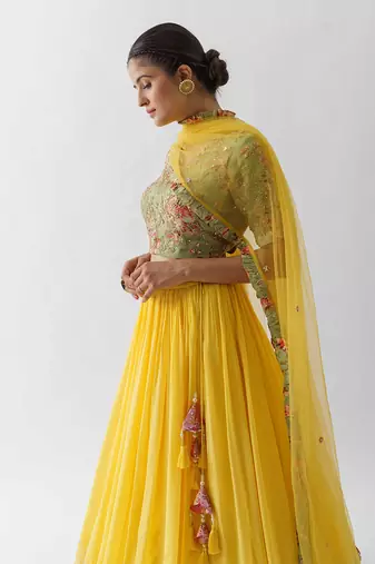 Yellow And Green Crepe Lehenga
