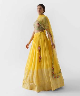 Yellow And Green Crepe Lehenga 3