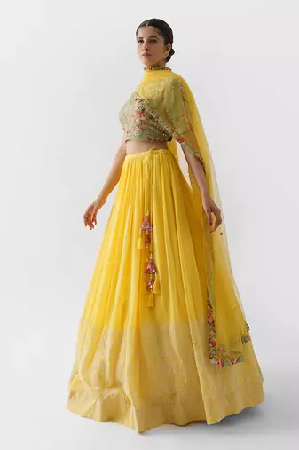 Yellow And Green Crepe Lehenga