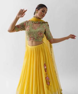 Yellow And Green Crepe Lehenga 4