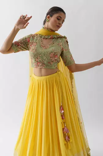 Yellow And Green Crepe Lehenga