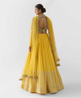 Yellow And Green Crepe Lehenga 5