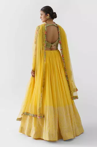 Yellow And Green Crepe Lehenga