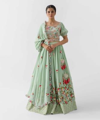 Sea Green Georgette Crepe Lehenga 1
