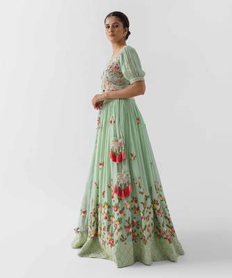 Sea Green Georgette Crepe Lehenga 2