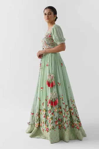 Sea Green Georgette Crepe Lehenga