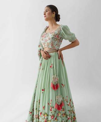 Sea Green Georgette Crepe Lehenga 3