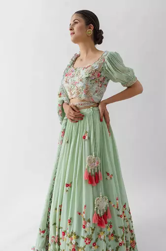 Sea Green Georgette Crepe Lehenga
