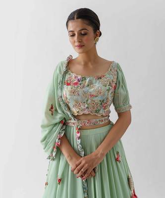 Sea Green Georgette Crepe Lehenga 4