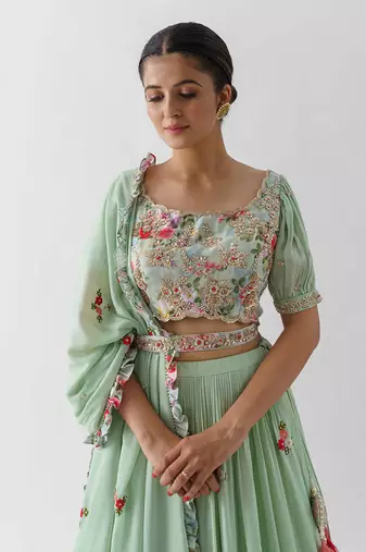 Sea Green Georgette Crepe Lehenga