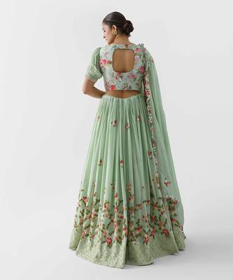Sea Green Georgette Crepe Lehenga 5