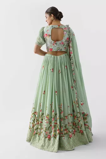 Sea Green Georgette Crepe Lehenga