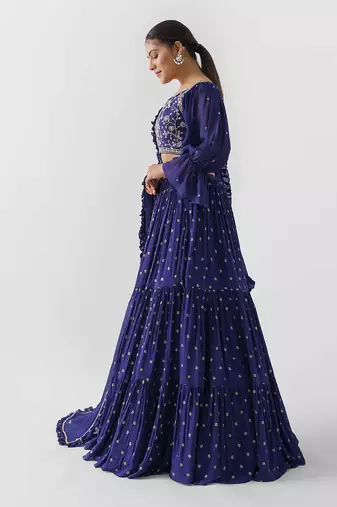 Purple Georgette Crepe Lehenga