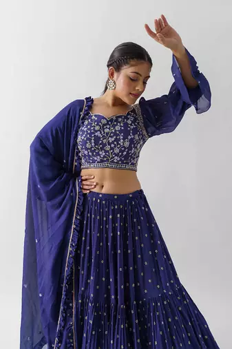 Purple Georgette Crepe Lehenga