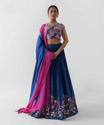 Royal Blue Georgette Crepe Lehenga 1