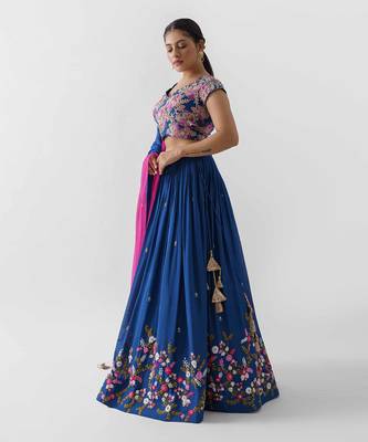 Royal Blue Georgette Crepe Lehenga 2