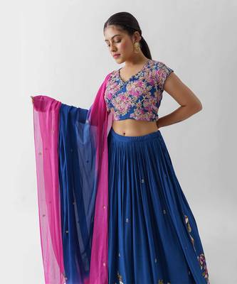 Royal Blue Georgette Crepe Lehenga 3