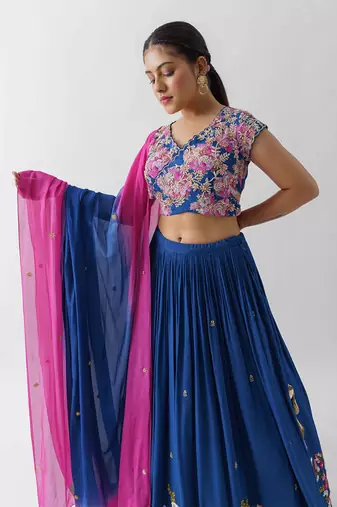 Royal Blue Georgette Crepe Lehenga