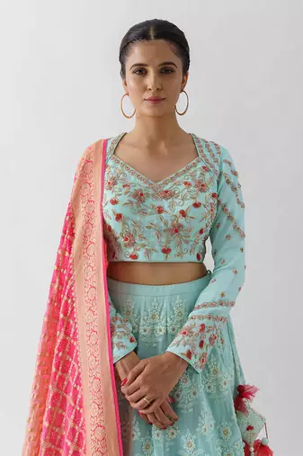Sea Green Georgette Lehenga