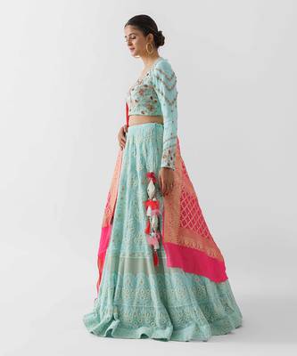 Sea Green Georgette Lehenga 3