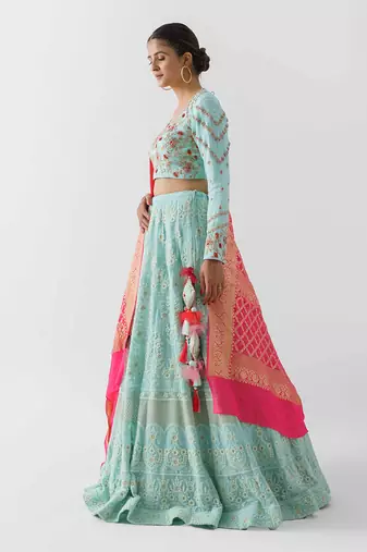 Sea Green Georgette Lehenga
