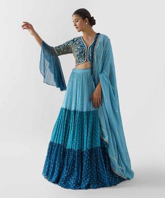 Blue Georgette Crepe Lehenga 1