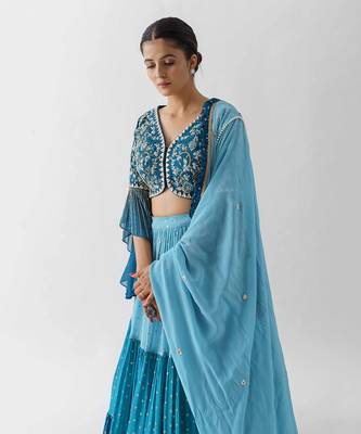 Blue Georgette Crepe Lehenga 2