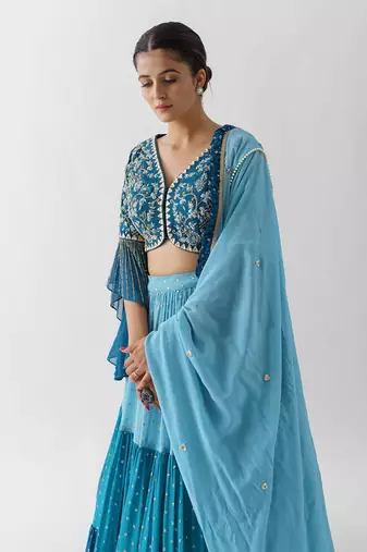 Blue Georgette Crepe Lehenga
