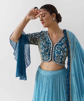 Blue Georgette Crepe Lehenga 3