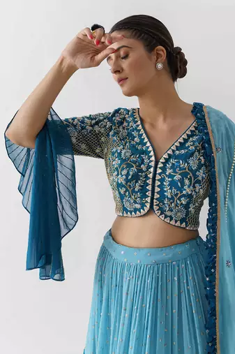 Blue Georgette Crepe Lehenga