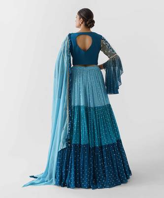 Blue Georgette Crepe Lehenga 4