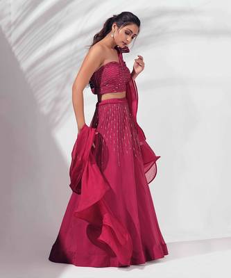 Pink Georgette Crepe Lehenga 1