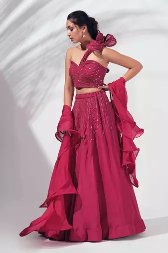 Pink Georgette Crepe Lehenga